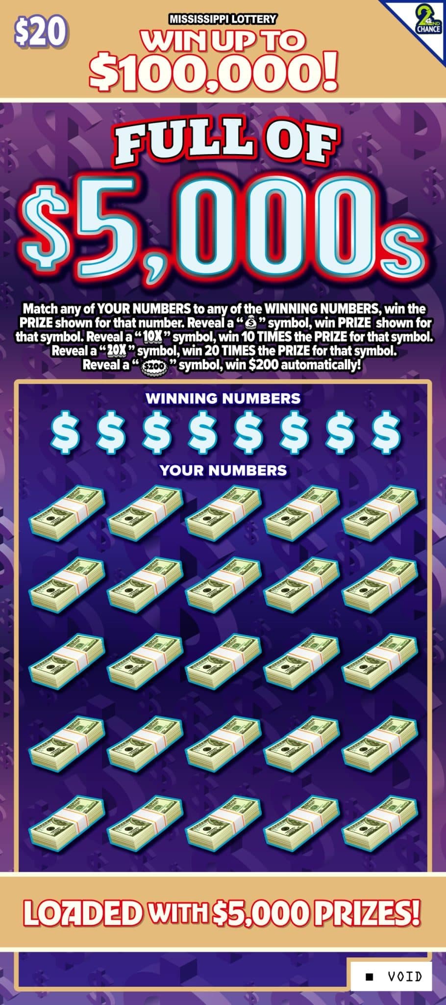Full of $5,000s Mississippi Lottery scratch-off ticket art
