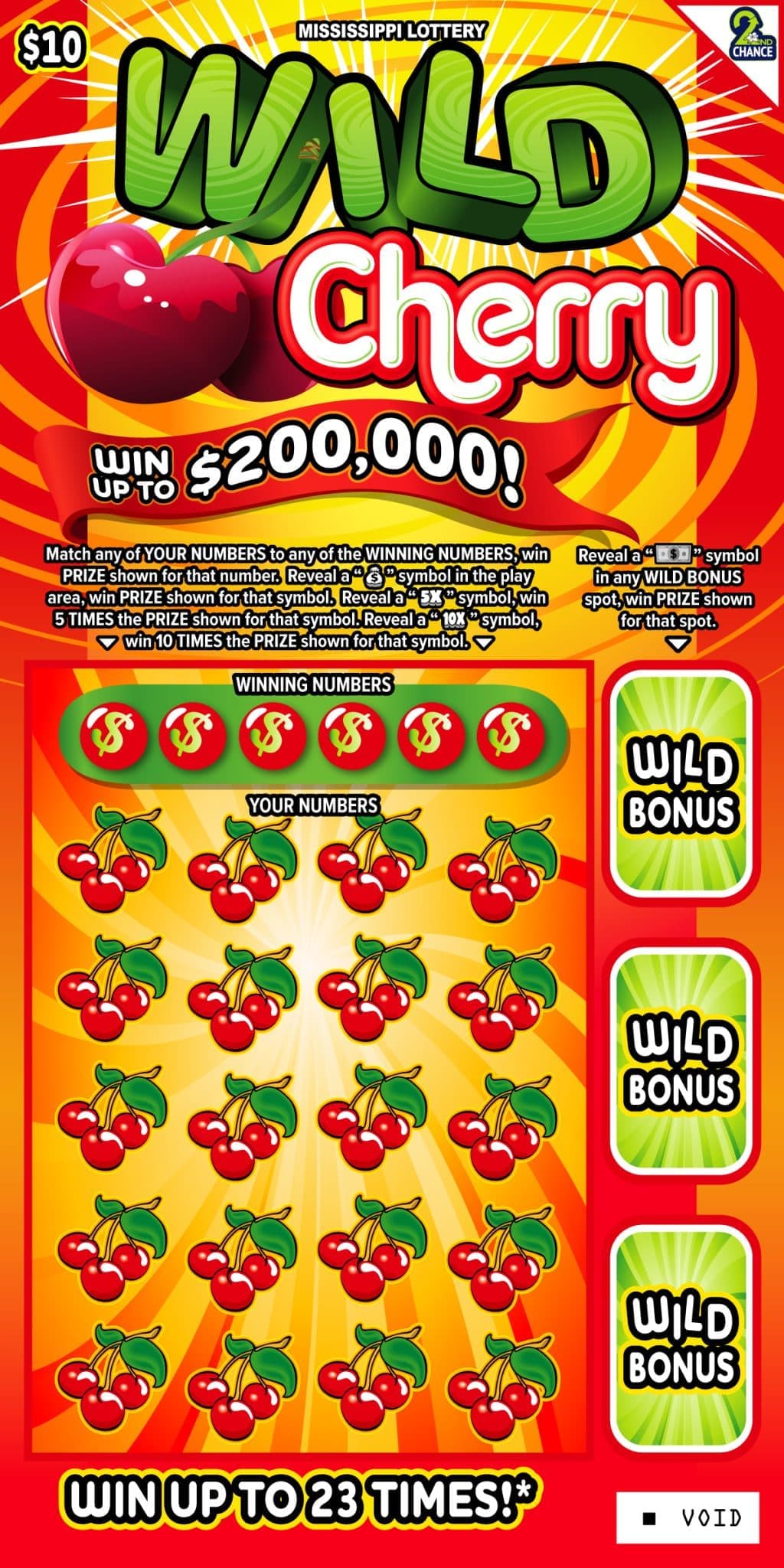 Wild Cherry Mississippi Lottery scratch-off ticket