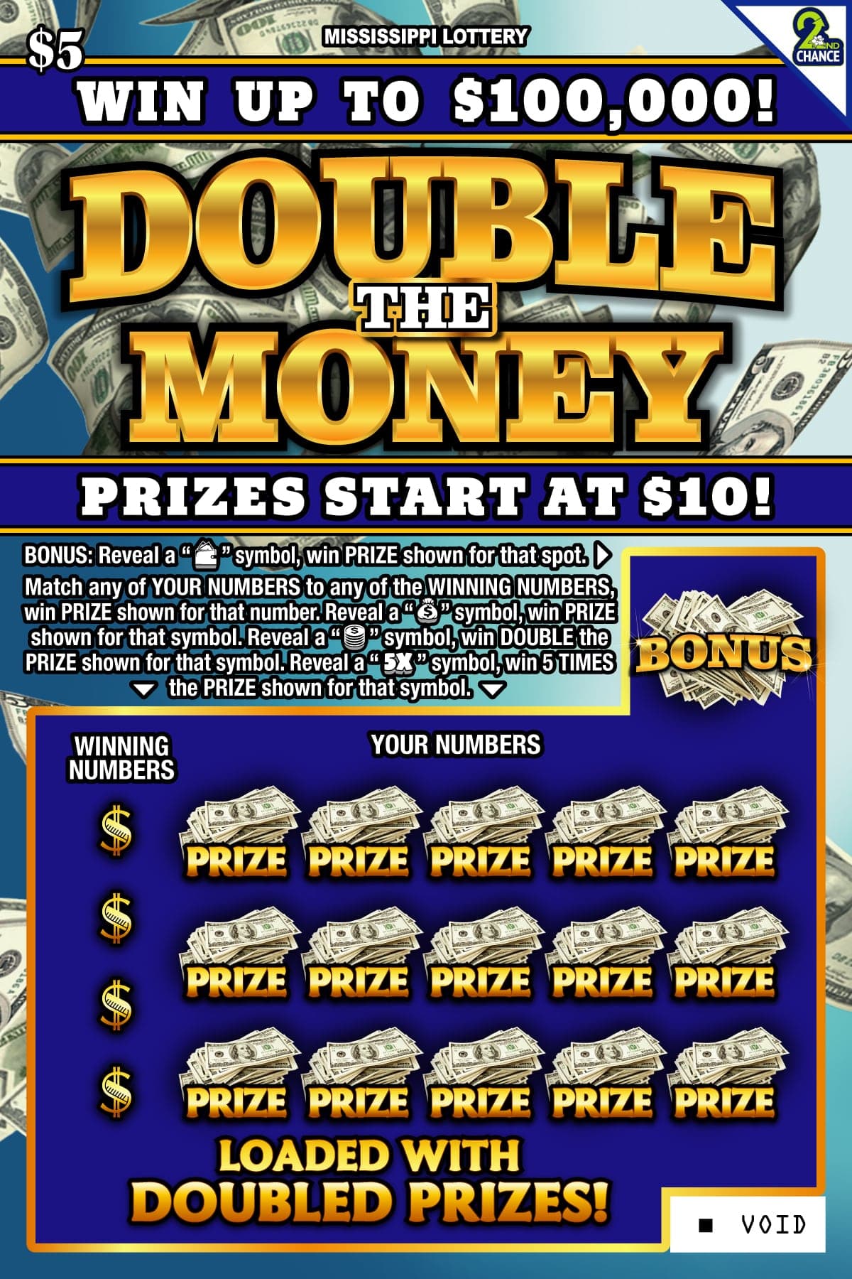 Double the Money Mississippi Lottery scratch-off ticket art