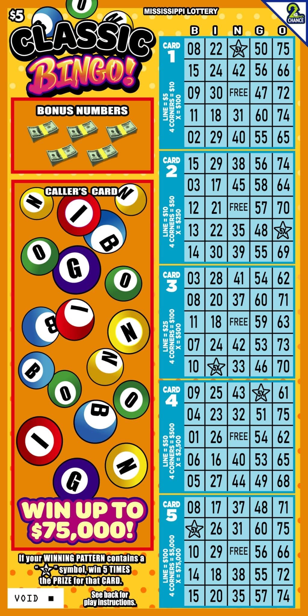 Classic Bingo Mississippi Lottery scratch-off ticket