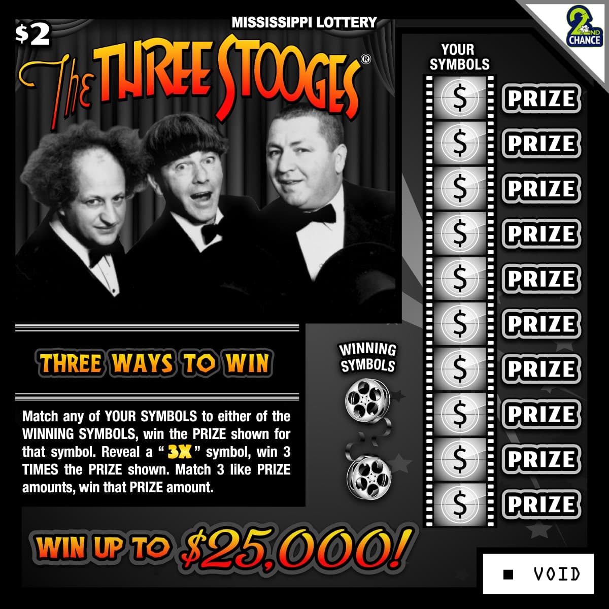 The Three Stooges Mississippi Lottery scratch-off ticket art