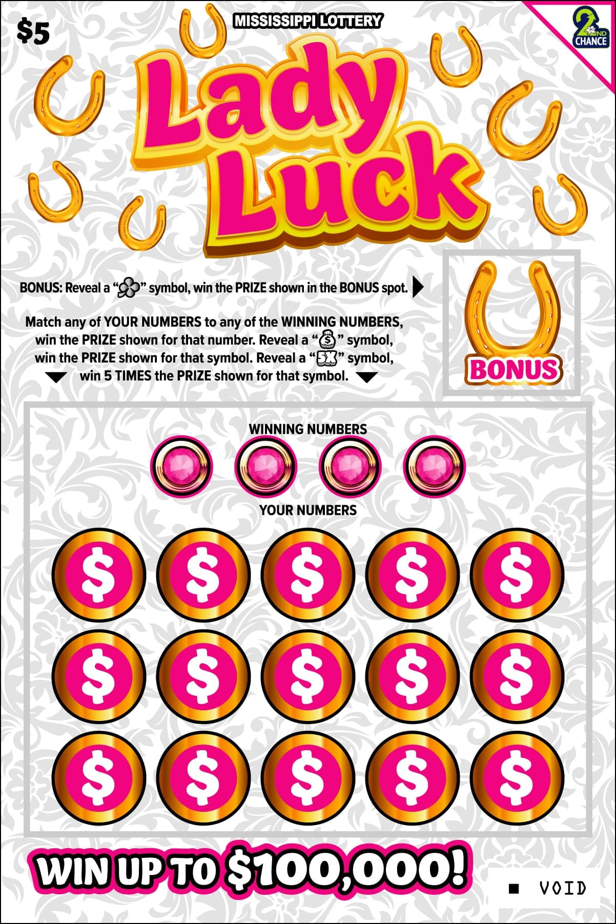 Lady Luck Mississippi Lottery scratch-off ticket