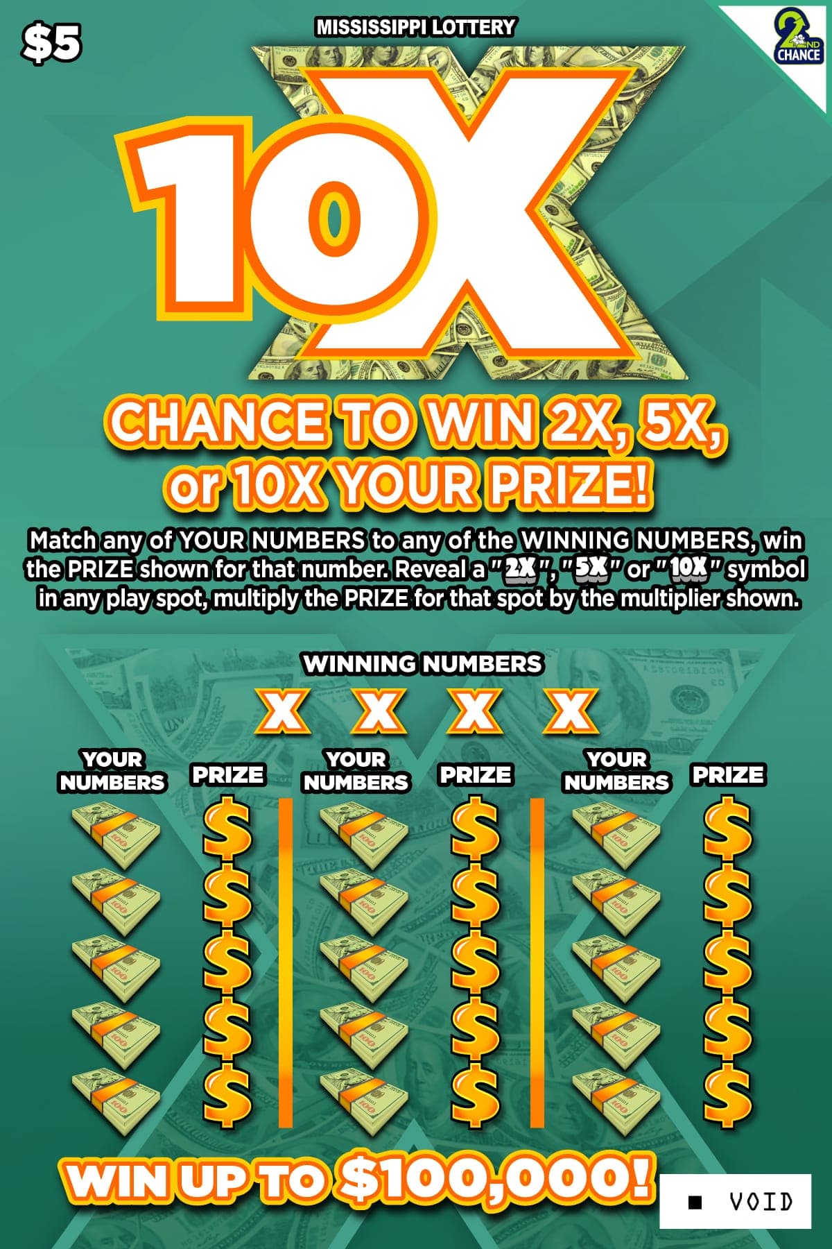 10X Mississippi Lottery scratch-off ticket art