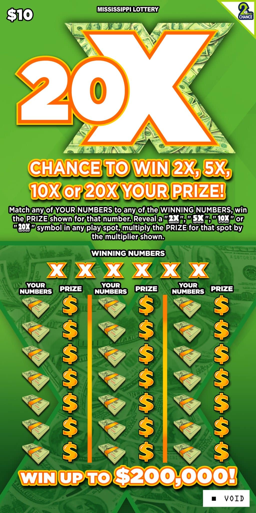 20X Mississippi Lottery scratch-off ticket art