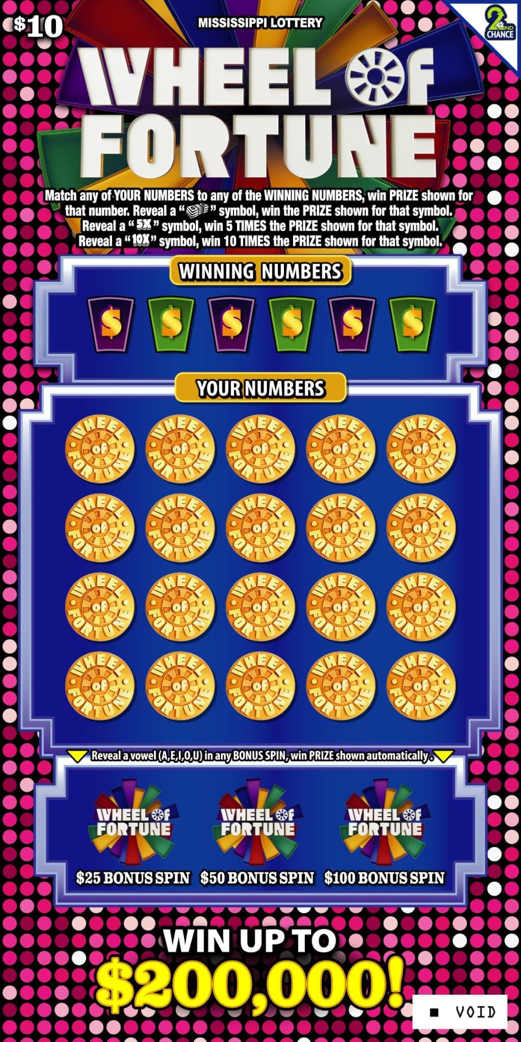 Wheel of Fortune ($10) Mississippi Lottery scratch-off ticket