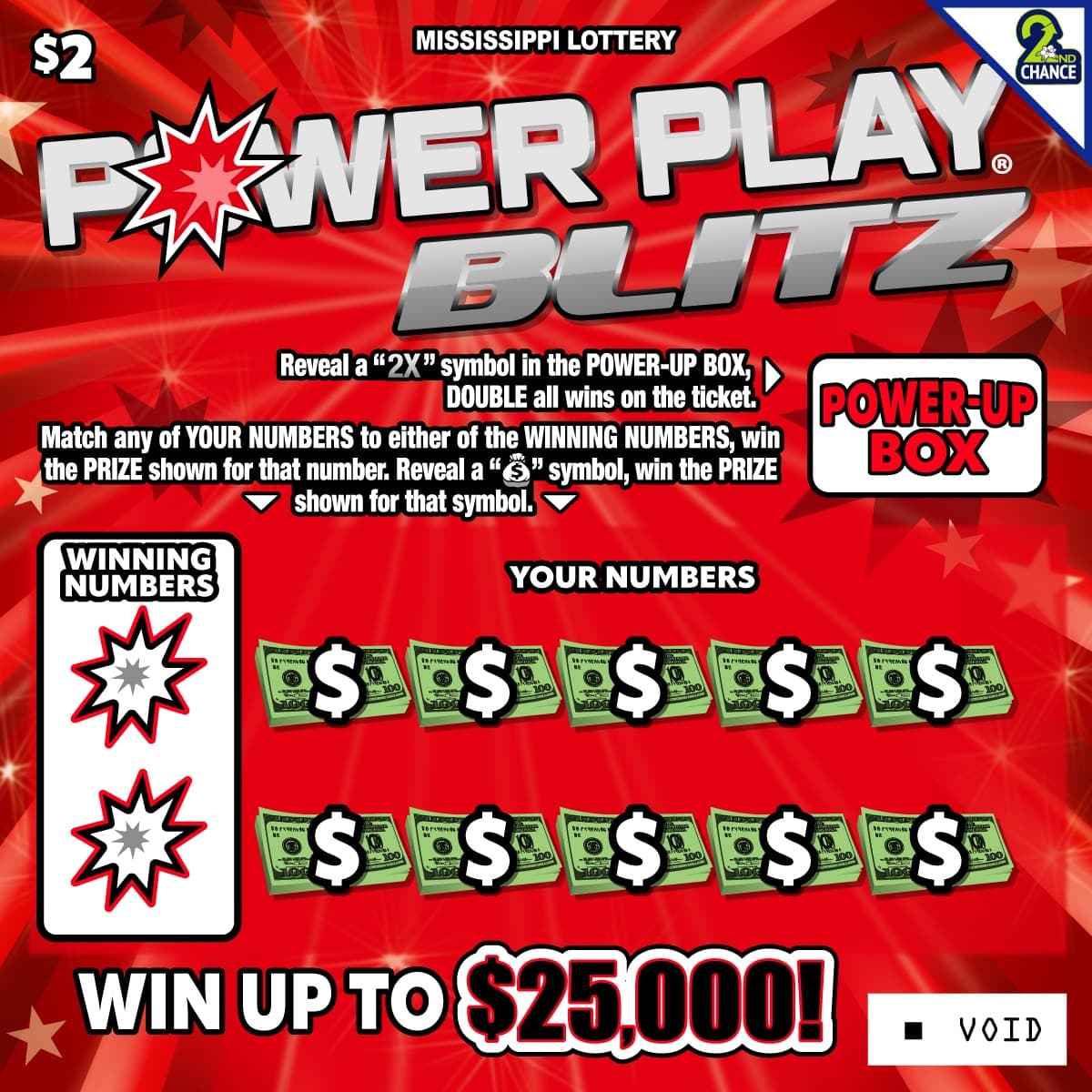 Power Play Blitz Mississippi Lottery scratch-off ticket art