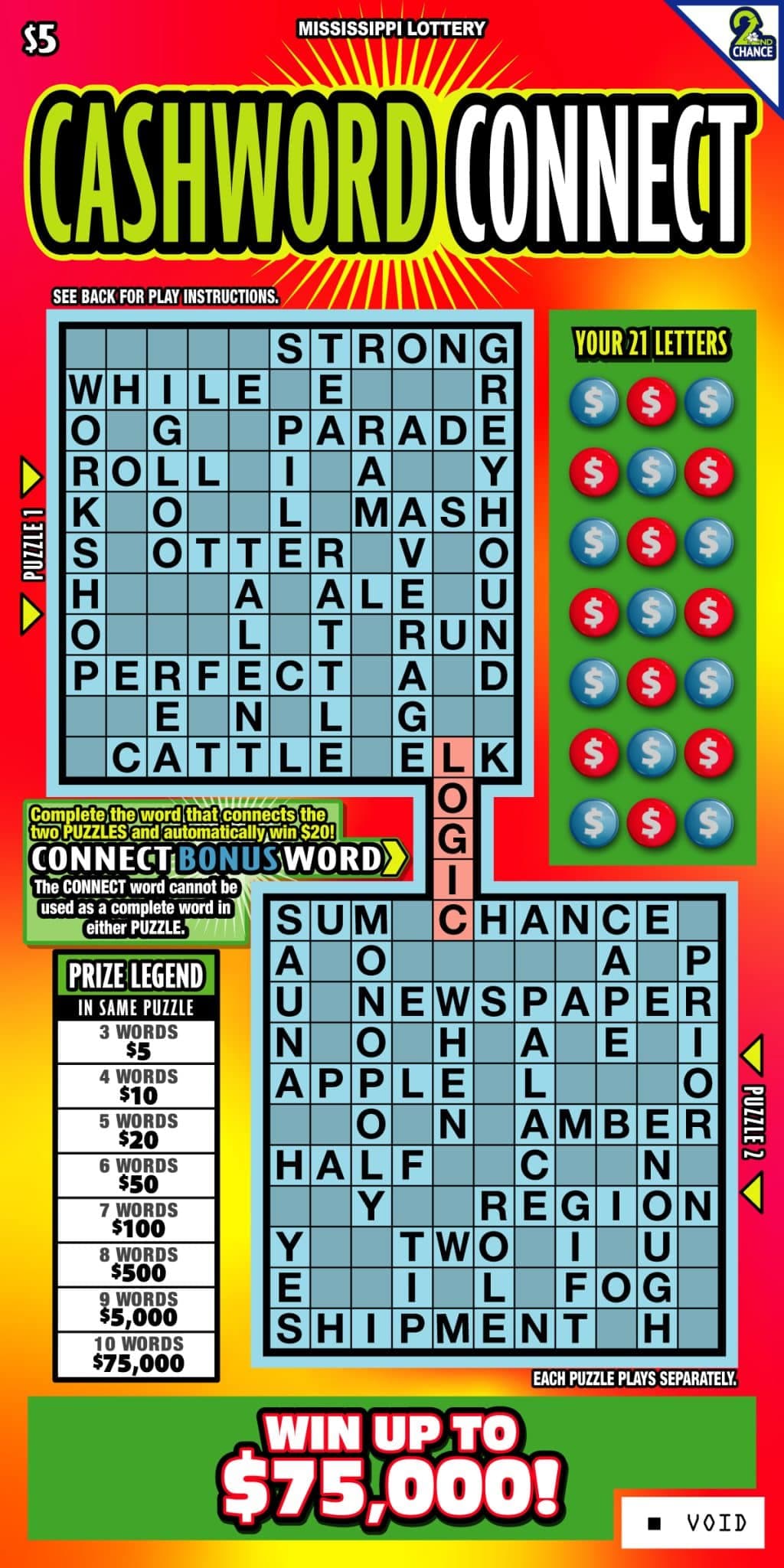 Cashword Connect Mississippi Lottery scratch-off ticket art