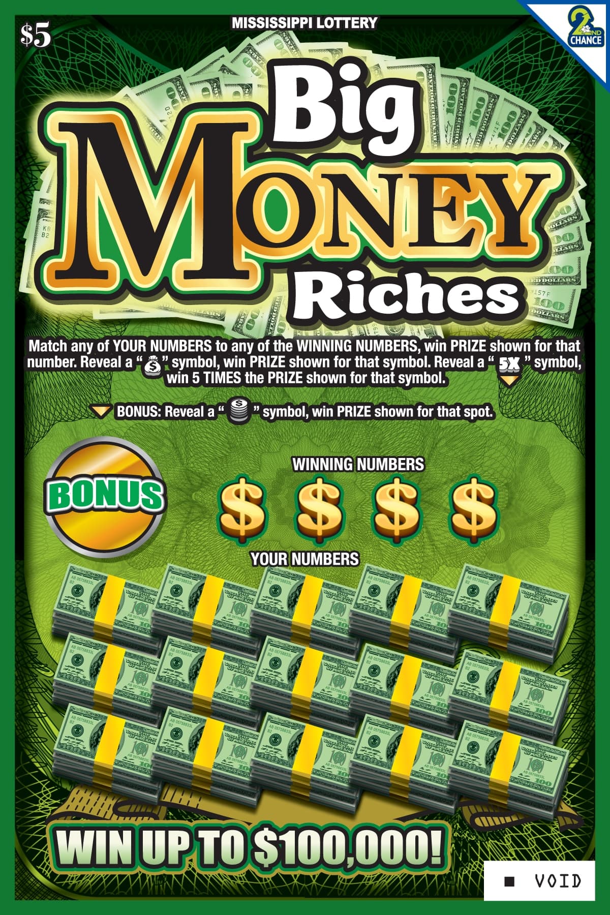 Big Money Riches Mississippi Lottery scratch-off ticket art