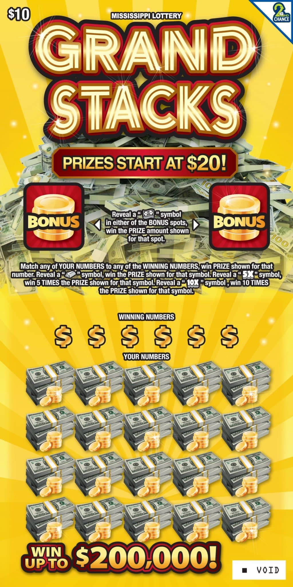 Grand Stacks Mississippi Lottery scratch-off ticket art