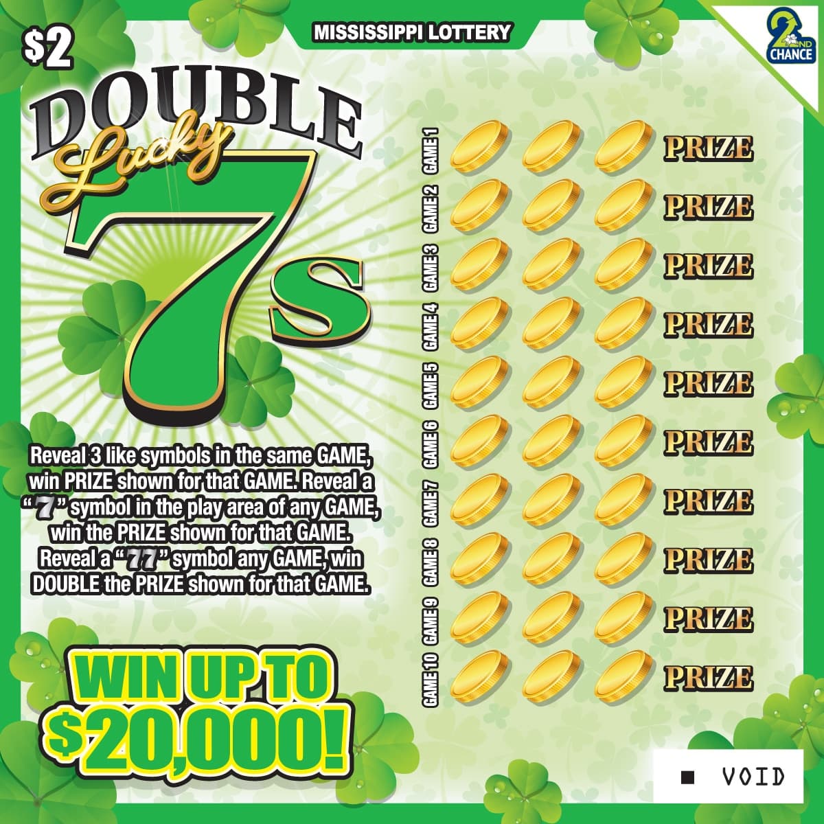 Double Lucky 7s Mississippi Lottery scratch-off ticket art