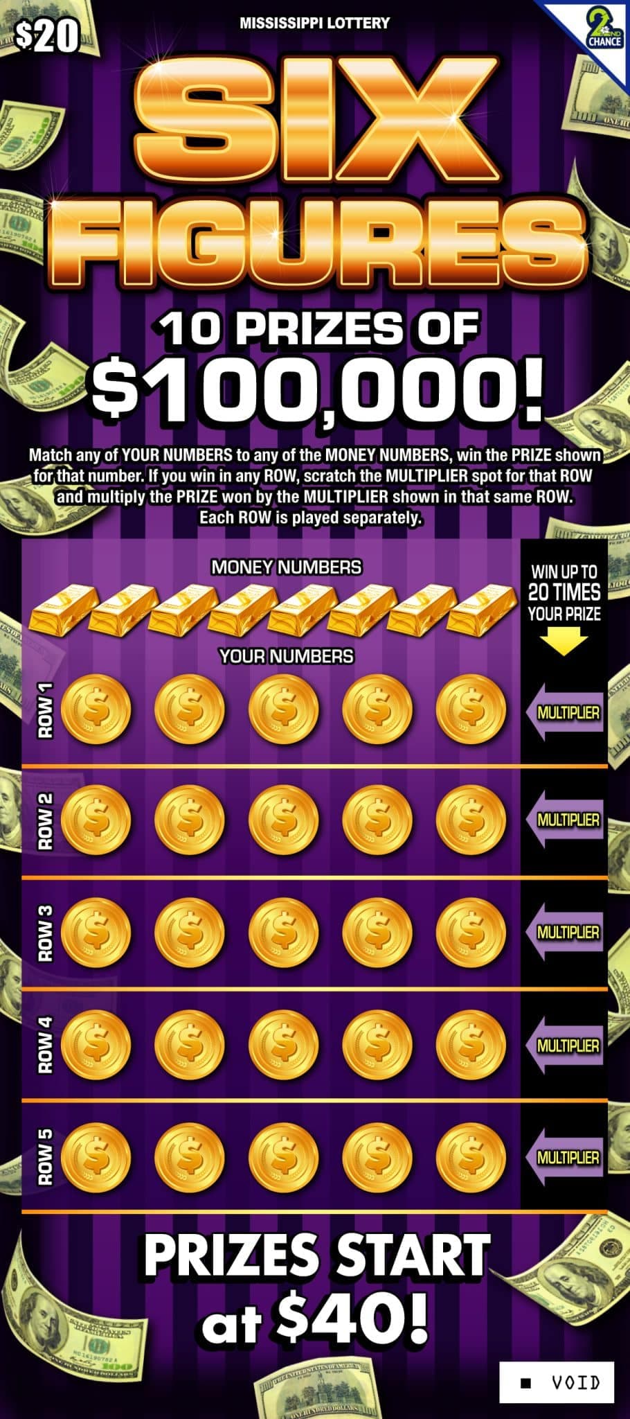 Six Figures Mississippi Lottery scratch-off ticket