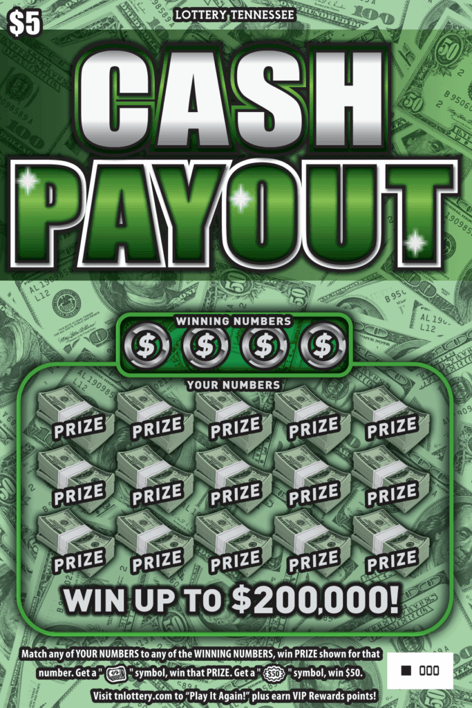 Cash Payout Tennessee Lottery scratch-off ticket