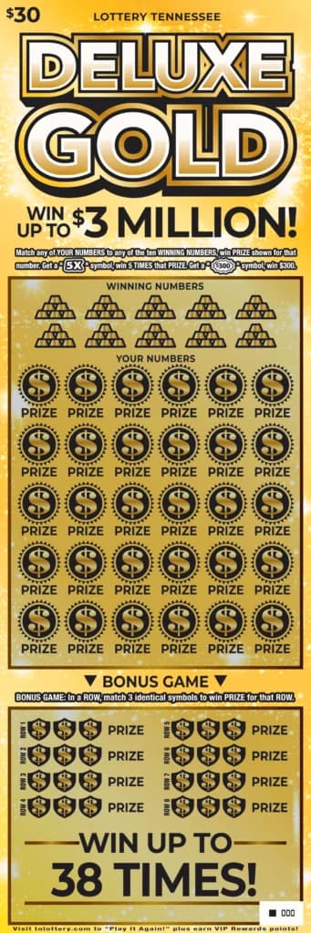 Deluxe Gold Tennessee Lottery scratch-off ticket