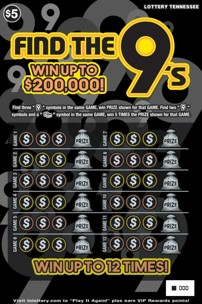 Find The 9's Tennessee Lottery scratch-off ticket art