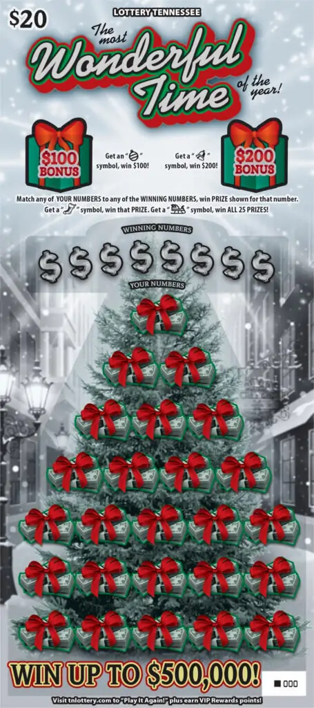 The Most Wonderful Time of the Year Tennessee Lottery scratch-off ticket art