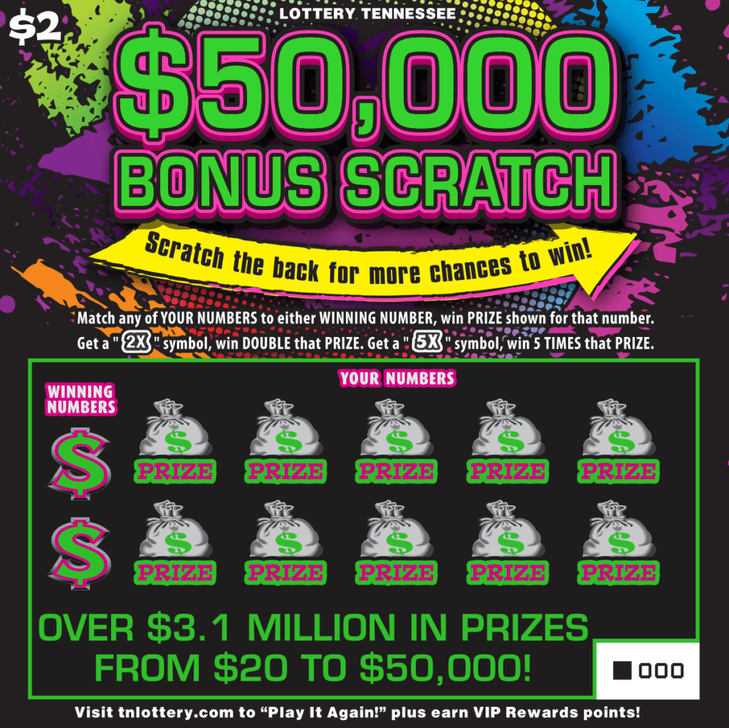 $50,000 Bonus Scratch Tennessee Lottery scratch-off ticket art
