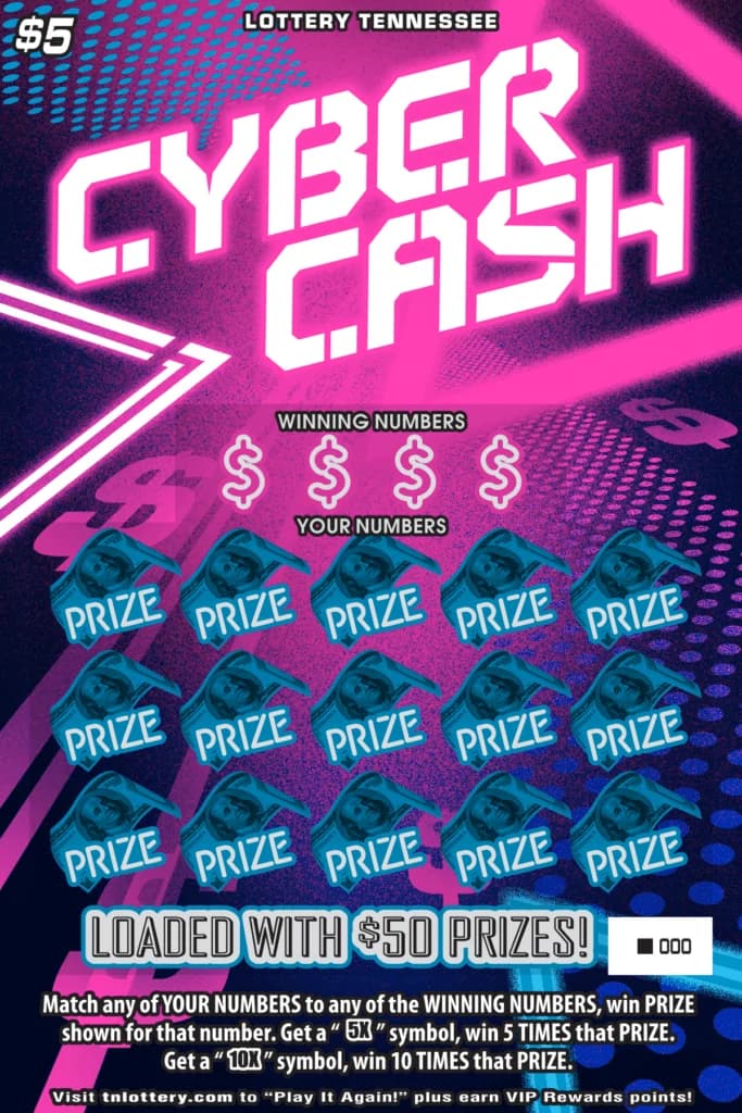 Cyber Cash Tennessee Lottery scratch-off ticket art
