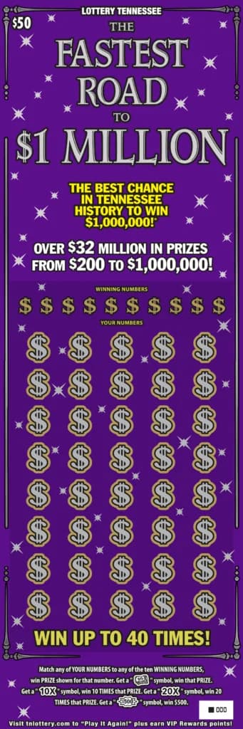 The Fastest Road To A $1 Million Tennessee Lottery scratch-off ticket