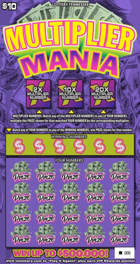 Multiplier Mania Tennessee Lottery scratch-off ticket art