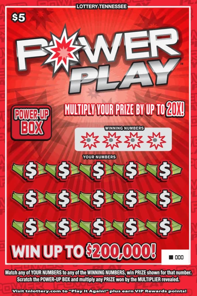 Power Play Tennessee Lottery scratch-off ticket