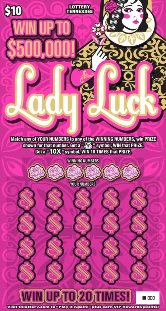Lady Luck Tennessee Lottery scratch-off ticket art
