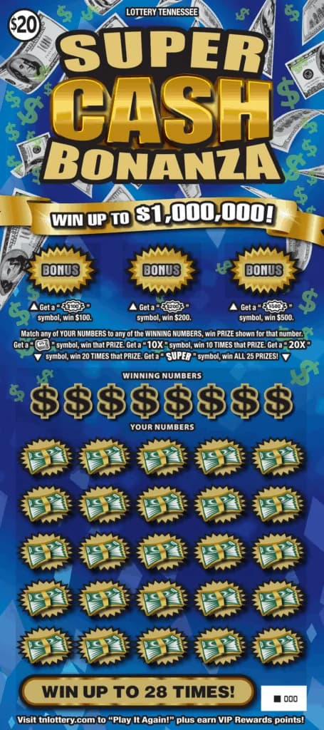 Super Cash Bonanza Tennessee Lottery scratch-off ticket