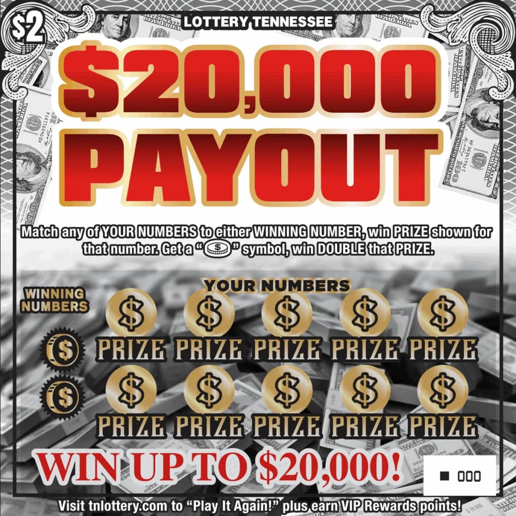 $20,000 Payout Tennessee Lottery scratch-off ticket art