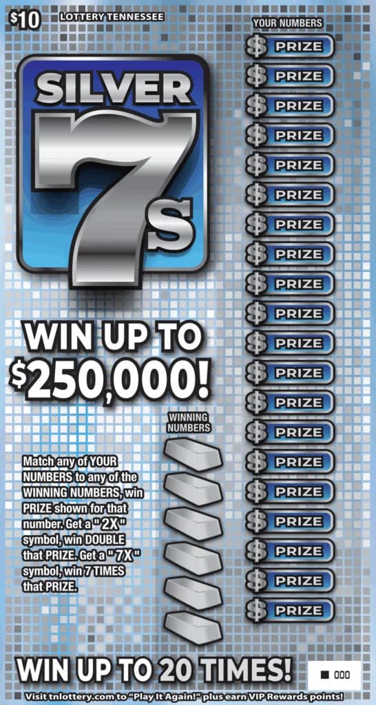 Silver 7s Tennessee Lottery scratch-off ticket art