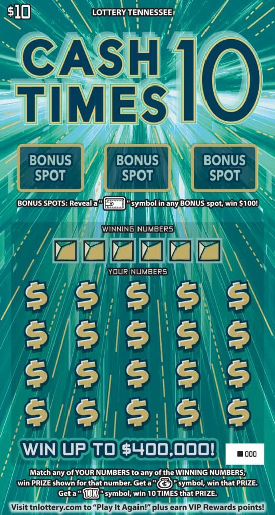 Cash Times 10 Tennessee Lottery scratch-off ticket art