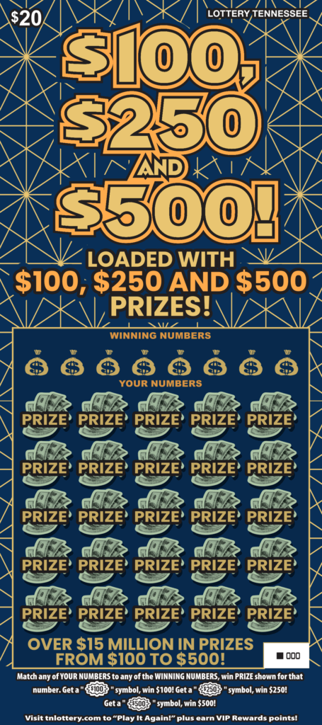$100, $250 And $500! Tennessee Lottery scratch-off ticket art