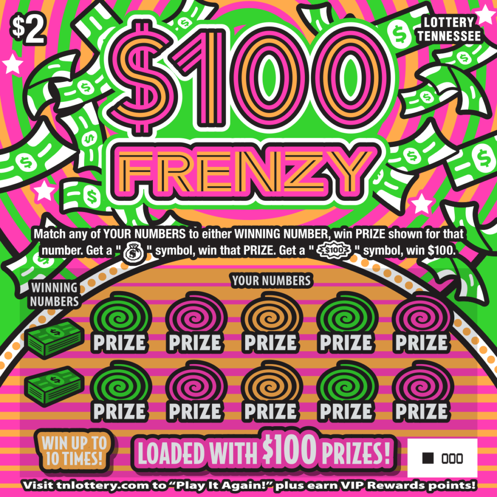 $100 Frenzy Tennessee Lottery scratch-off ticket art