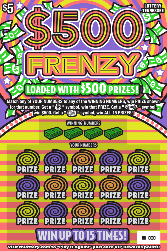 $500 Frenzy Tennessee Lottery scratch-off ticket art