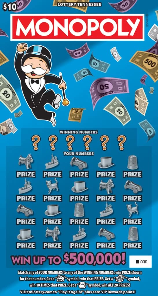 Monopoly® Tennessee Lottery scratch-off ticket art