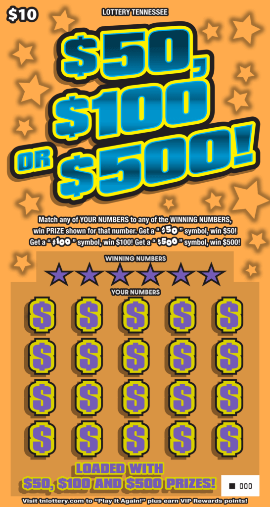 $50, $100 OR $500! Tennessee Lottery scratch-off ticket art