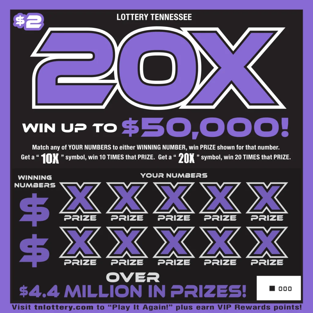 20X Tennessee Lottery scratch-off ticket art