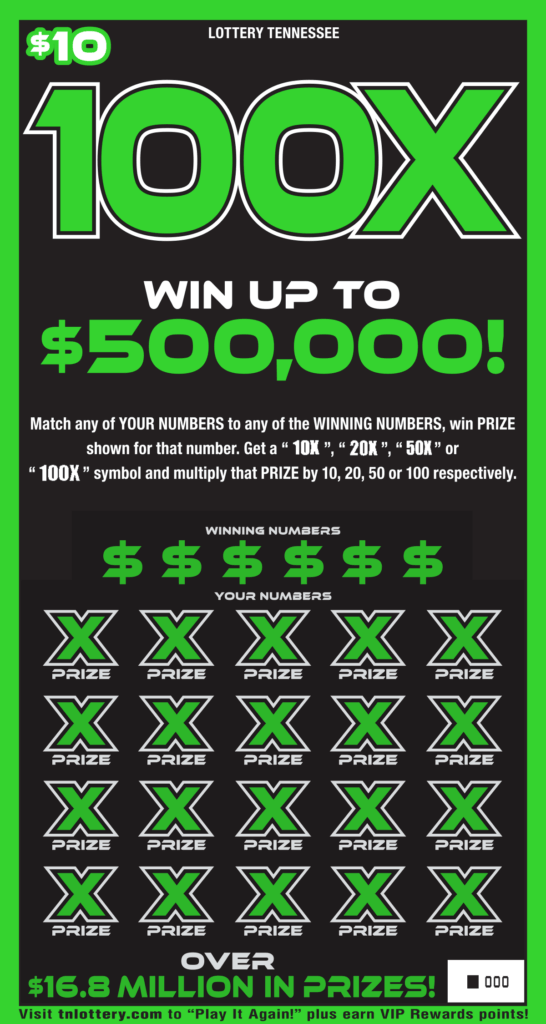 100X Tennessee Lottery scratch-off ticket art