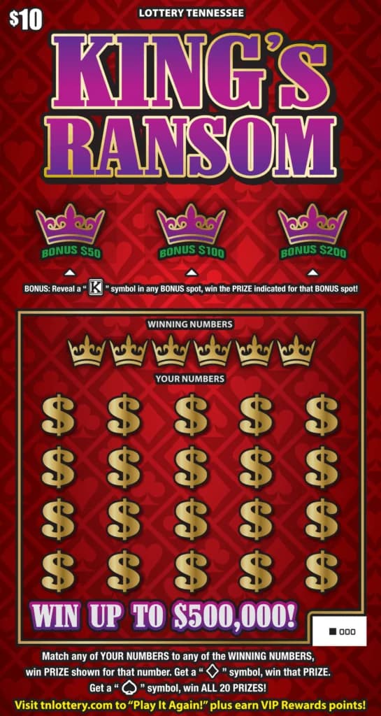 King's Ransom Tennessee Lottery scratch-off ticket art