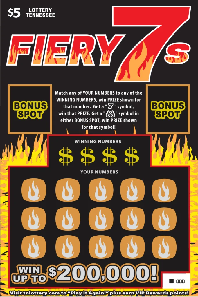 Fiery 7s Tennessee Lottery scratch-off ticket art