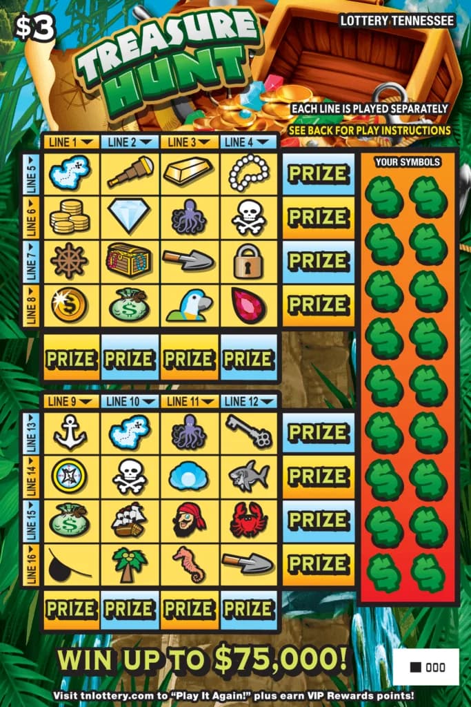 Treasure Hunt Tennessee Lottery scratch-off ticket art