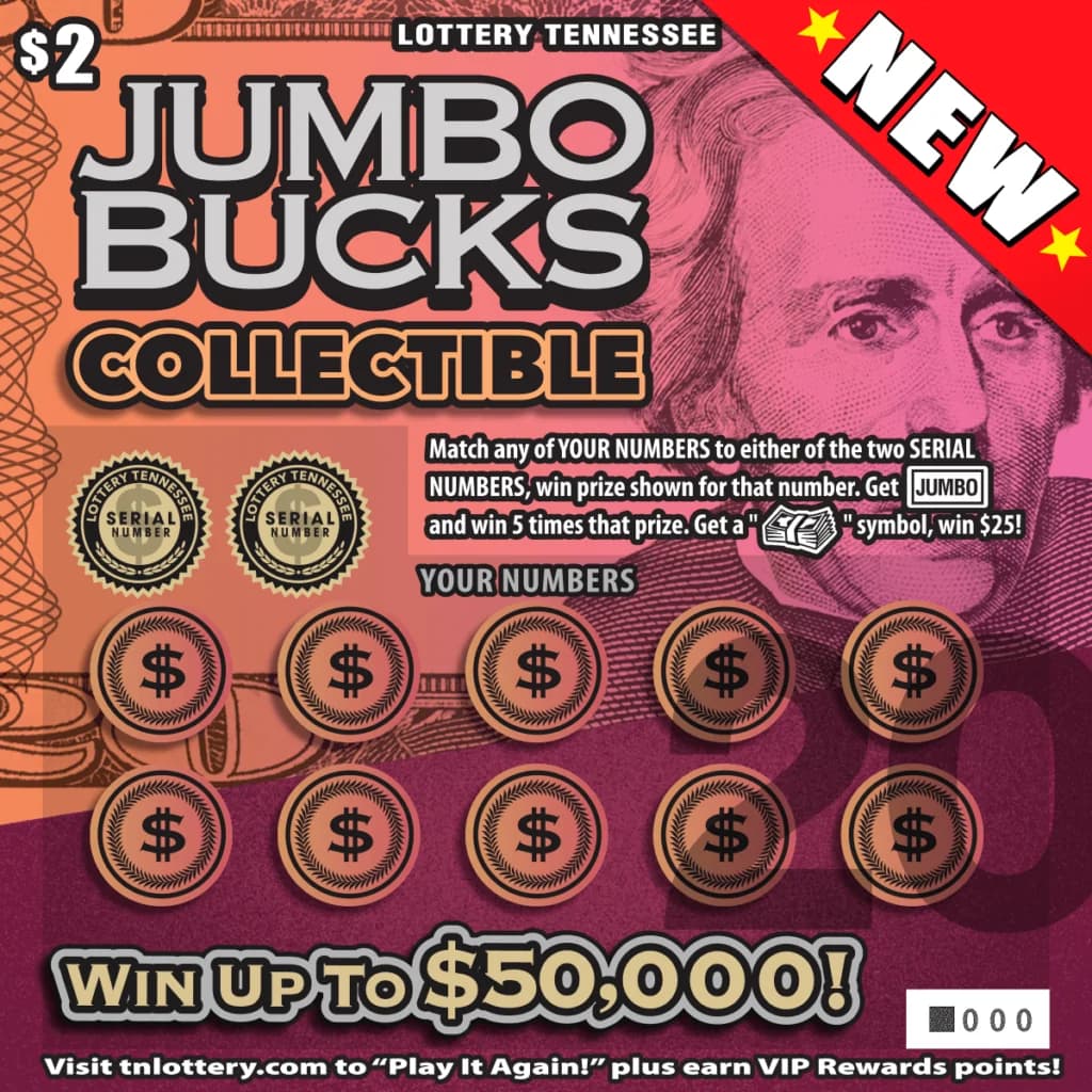 Jumbo Bucks Collectible Tennessee Lottery scratch-off ticket art