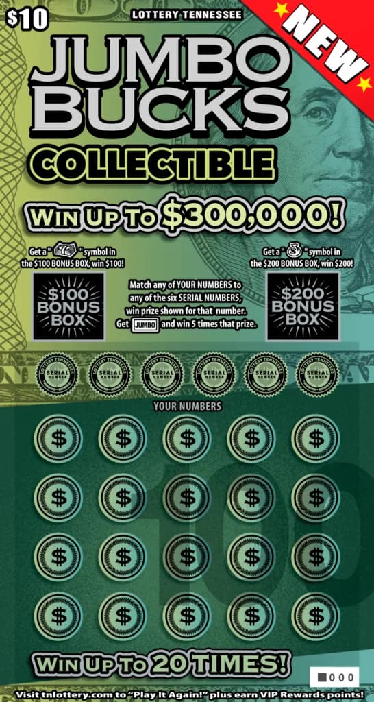 Jumbo Bucks Collectible Tennessee Lottery scratch-off ticket art