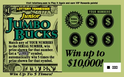 Junior Jumbo Bucks Tennessee Lottery scratch-off ticket art
