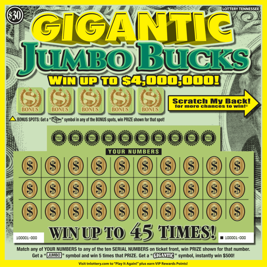 Gigantic Jumbo Bucks Tennessee Lottery scratch-off ticket