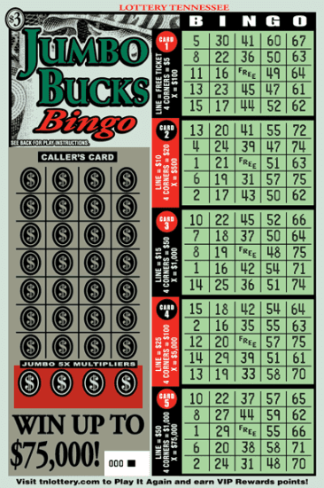 Jumbo Bucks Bingo Tennessee Lottery scratch-off ticket art