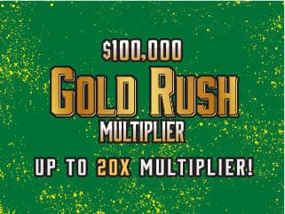 $100,000 GOLD RUSH MULTIPLIER Florida Lottery scratch-off ticket art
