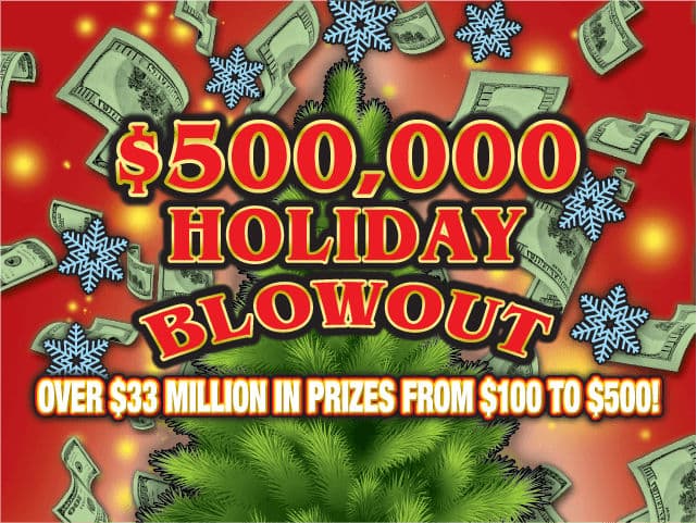 $500,000 Holiday Blowout Florida Lottery scratch-off ticket art