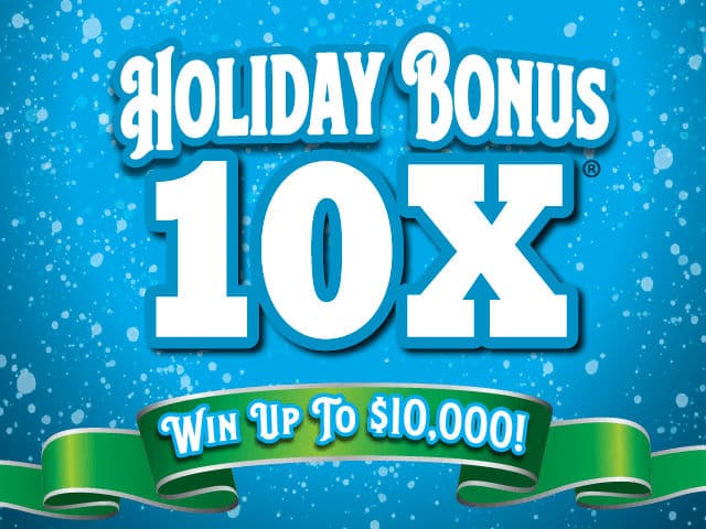 Holiday Bonus 10X Florida Lottery scratch-off ticket art