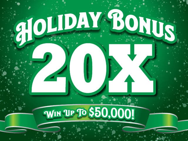 Holiday Bonus 20X Florida Lottery scratch-off ticket art