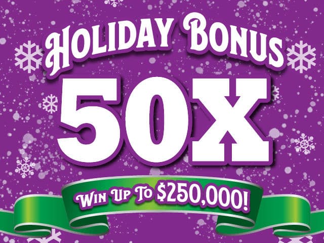 Holiday Bonus 50X Florida Lottery scratch-off ticket art