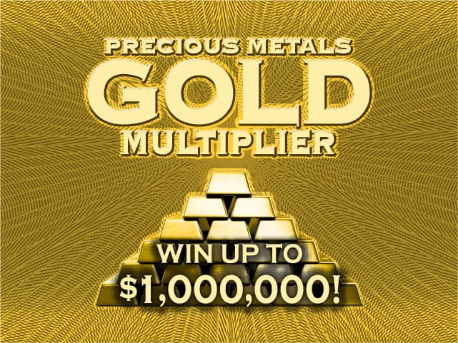 Precious Metals Gold Multiplier Florida Lottery scratch-off ticket art